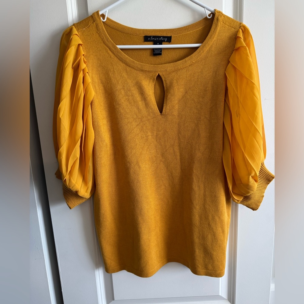 Elegant Mustard Blouse with Pleated Sleeves